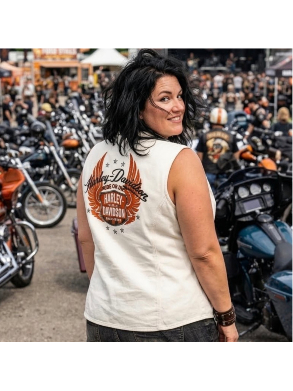 Women's Harley-Davidson Vest Size 1X White & Orange Graphic Vest Zip Up - Picture 12 of 12